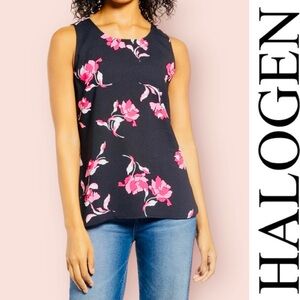 Halogen Black Tank Top with Pink Floral‎ Design, Size M, MSRP $38